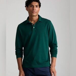 UNTUCKit Wrinkle-Free Light Weight Damaschino Long-Sleeve Polo in Dark Green XL